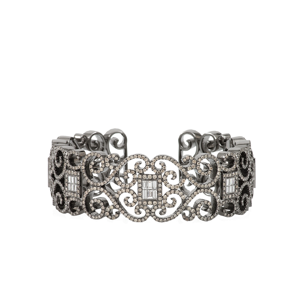 BOCHIC-Small Diamond Scroll Cuff Bracelet-WHITE GOLD