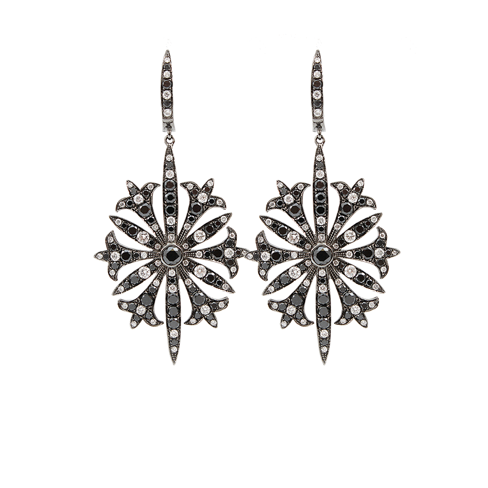 BOCHIC-Black and White Diamond Starburst Earrings-BLACK GOLD