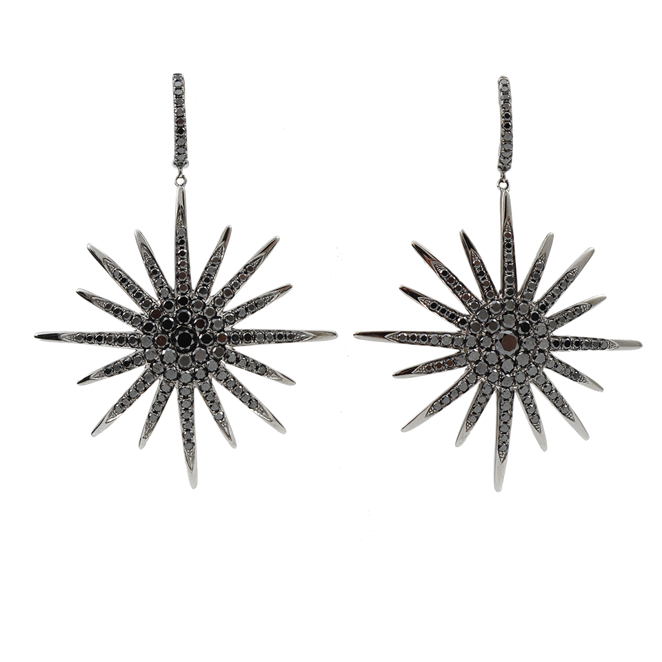 BOCHIC-Black Diamond Starburst Earrings-WHITE GOLD