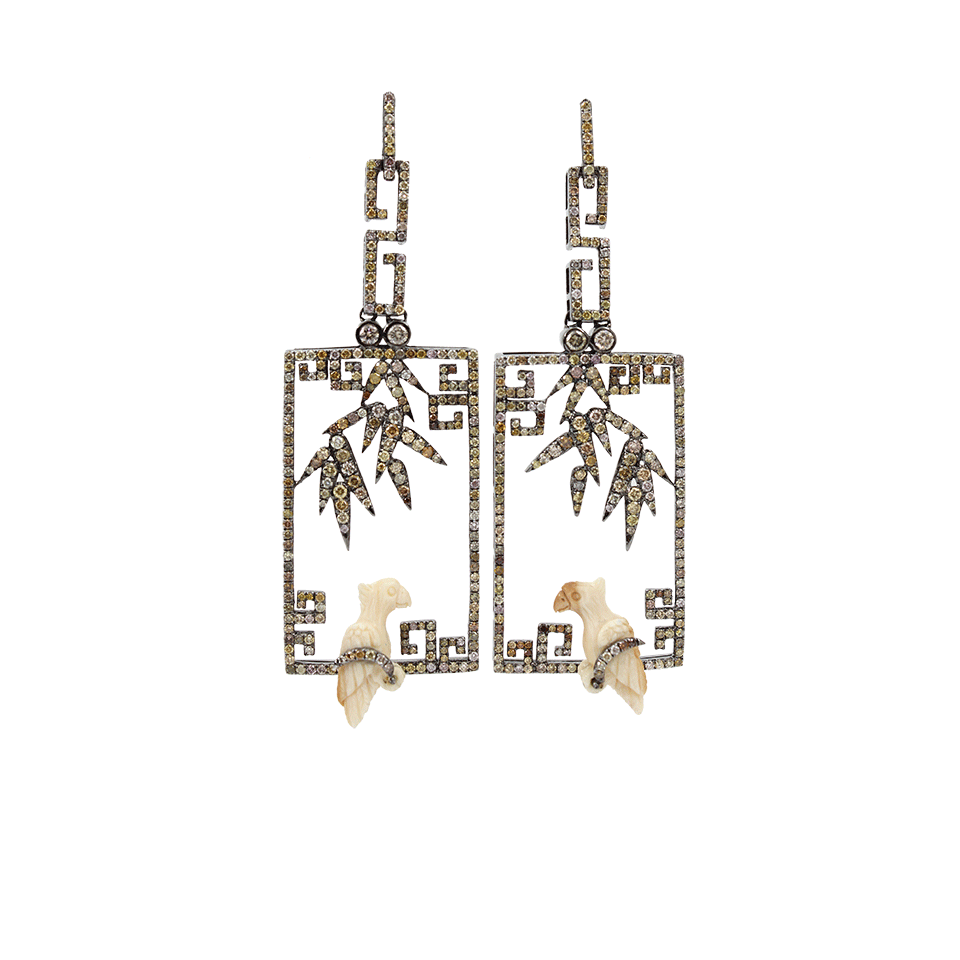 BOCHIC-Carved Mammoth Perched Bird Earrings-WHITE GOLD
