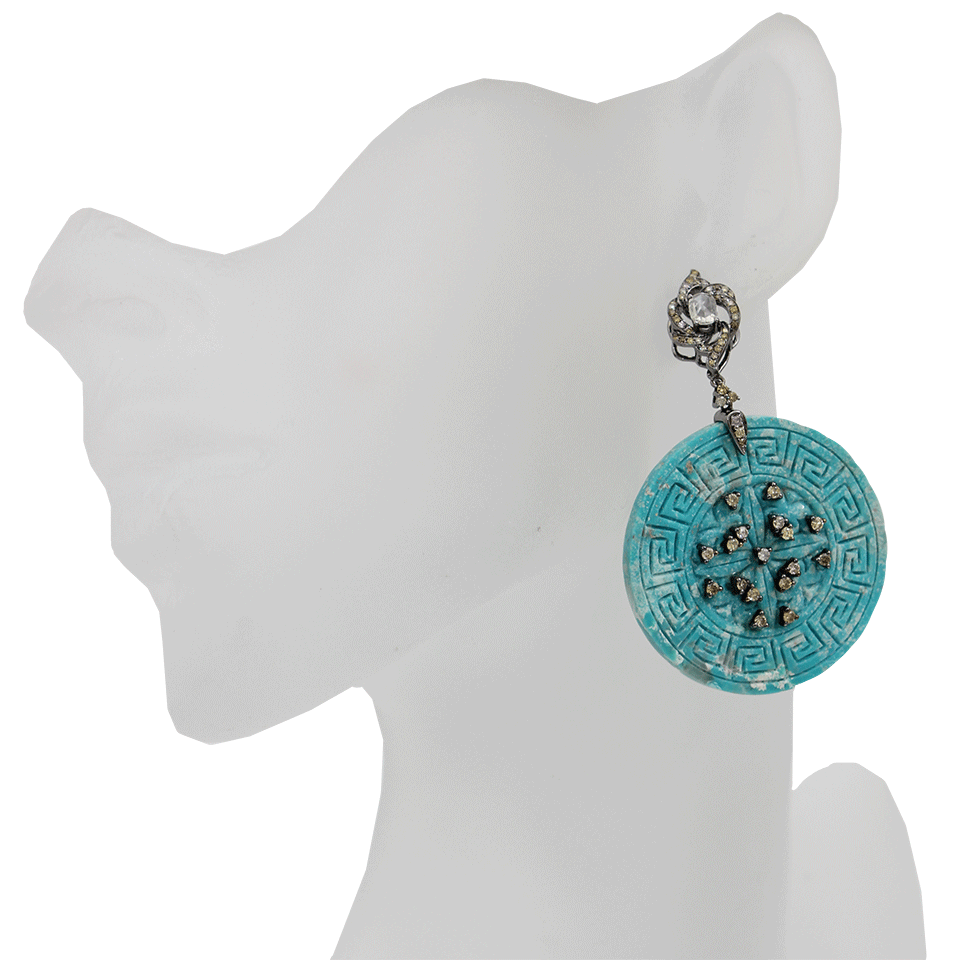 BOCHIC-Carved Turquoise Circle Earrings-WHITE GOLD