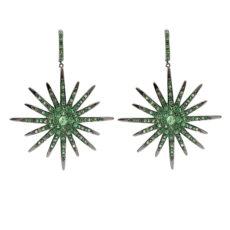 BOCHIC-Green Sapphire Starburst Earrings-WHITE GOLD
