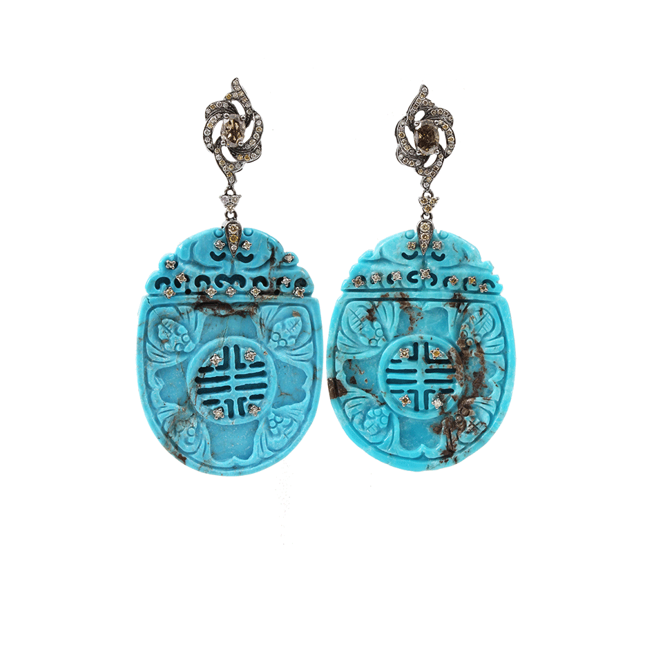 BOCHIC-Turquoise And Diamond Drop Earrings-WHITE GOLD