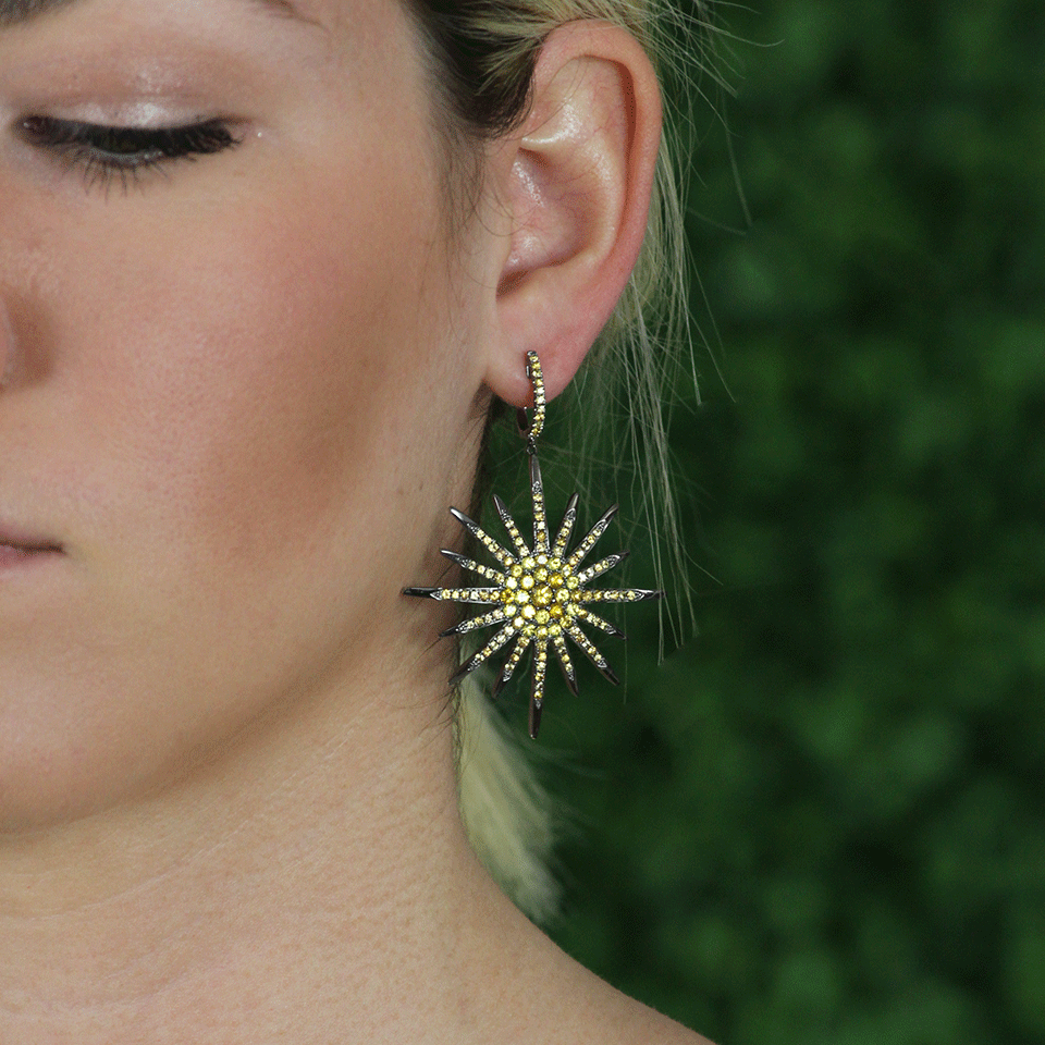 BOCHIC-Yellow Sapphire Starburst Earrings-WHITE GOLD
