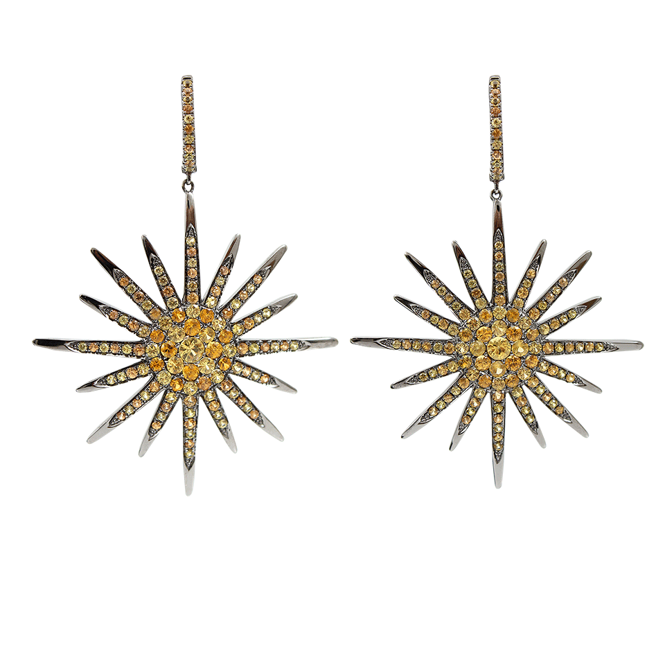 BOCHIC-Yellow Sapphire Starburst Earrings-WHITE GOLD