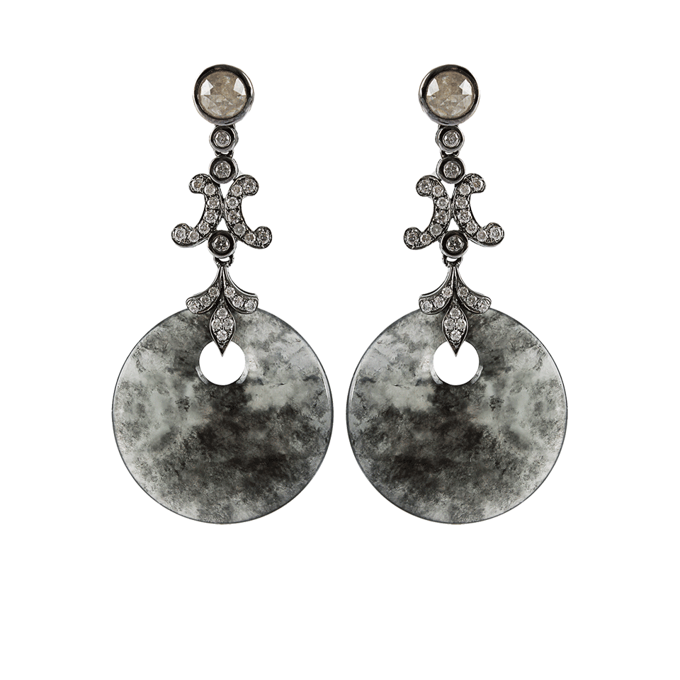 BOCHIC-Gray Jade and Diamond Round Earrings-WHT GOLD
