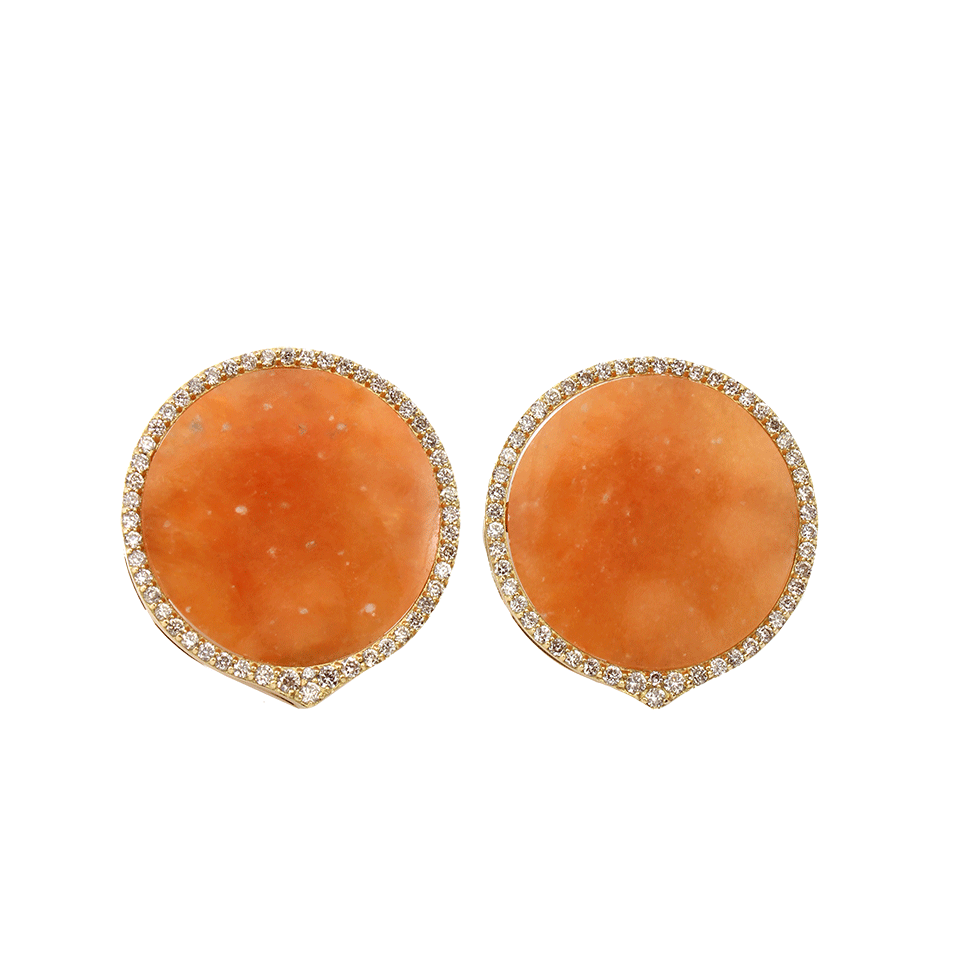 BOCHIC-Orange Jade And Diamond Button Earrings-YELLOW GOLD