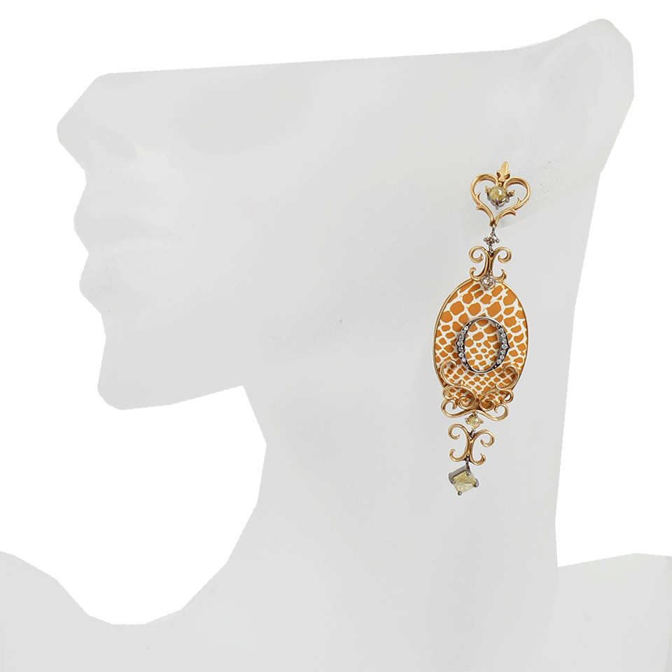 BOCHIC-Orange Speckled Enamel Diamond Icon Earrings-YELLOW GOLD