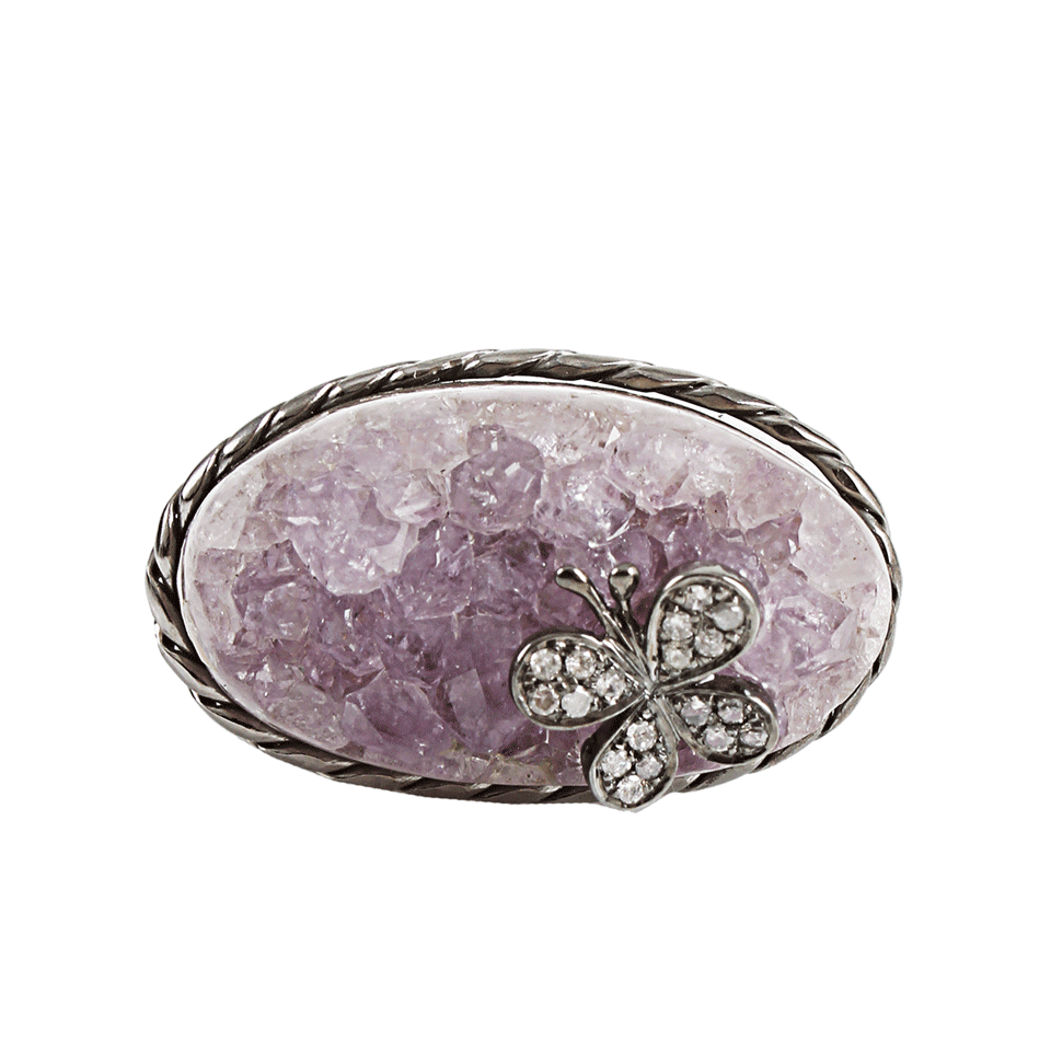 BOCHIC-Purple Druzy Agate and Diamond Butterfly Ring-PURPLE