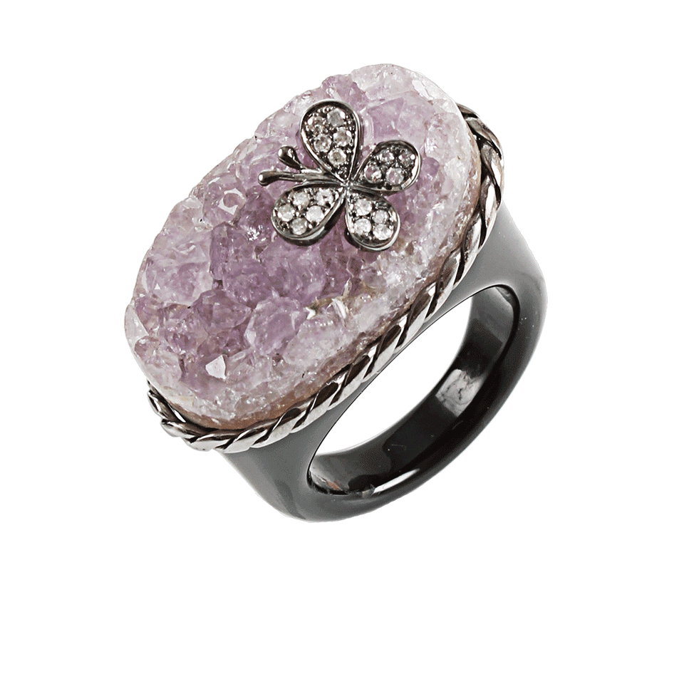 BOCHIC-Purple Druzy Agate and Diamond Butterfly Ring-PURPLE