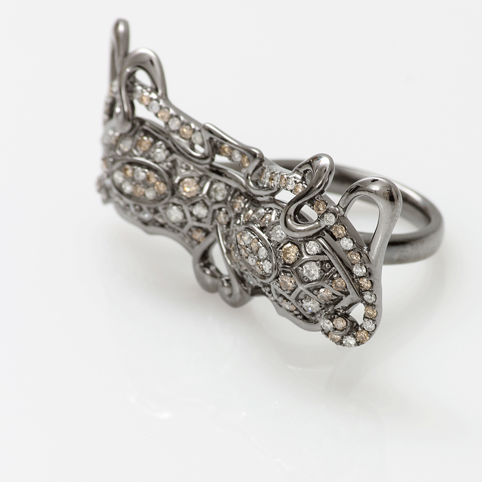BOCHIC-Diamond Mask Ring-WHITE GOLD