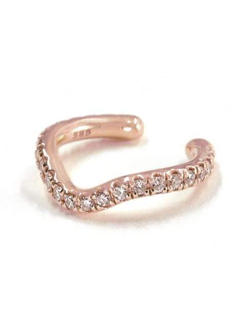 BONDEYE JEWELRY-Rose Gold Wave White Diamond Ear Cuff-