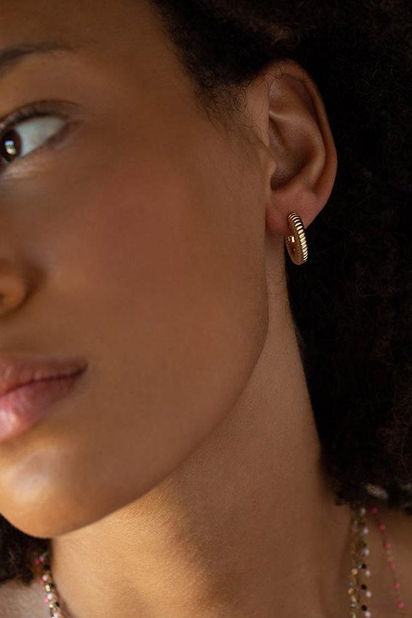 BONDEYE JEWELRY-Lulu Textured Gold Hoops-YELLOW GOLD