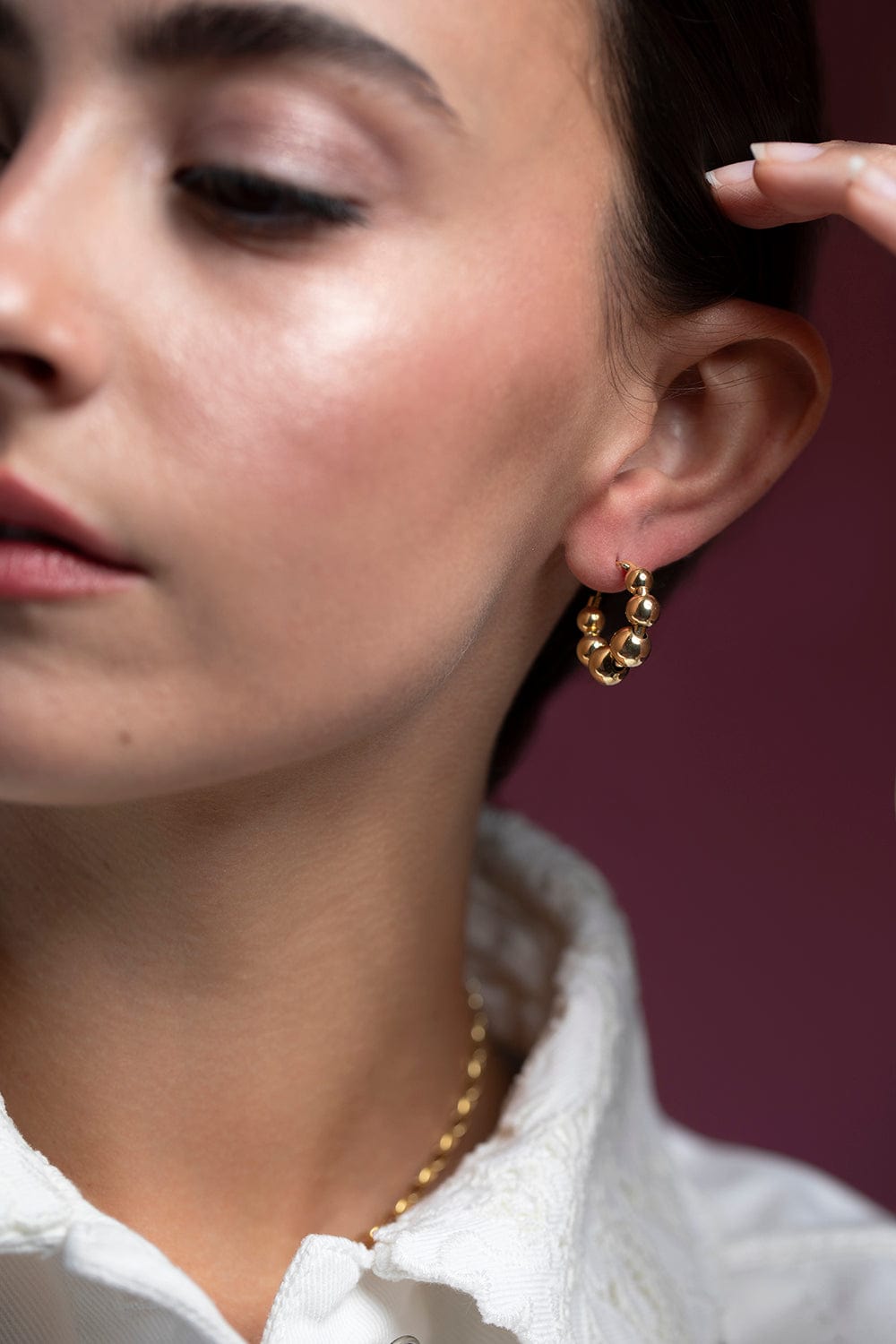 BONVO-Talon Bead Hoop Earrings-GOLD