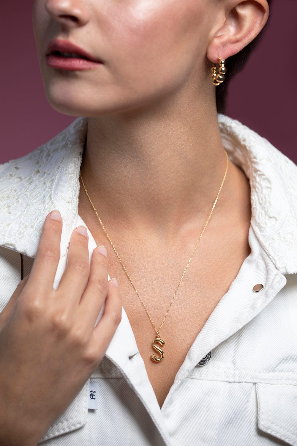 BONVO-Letter S Pendant Necklace-GOLD