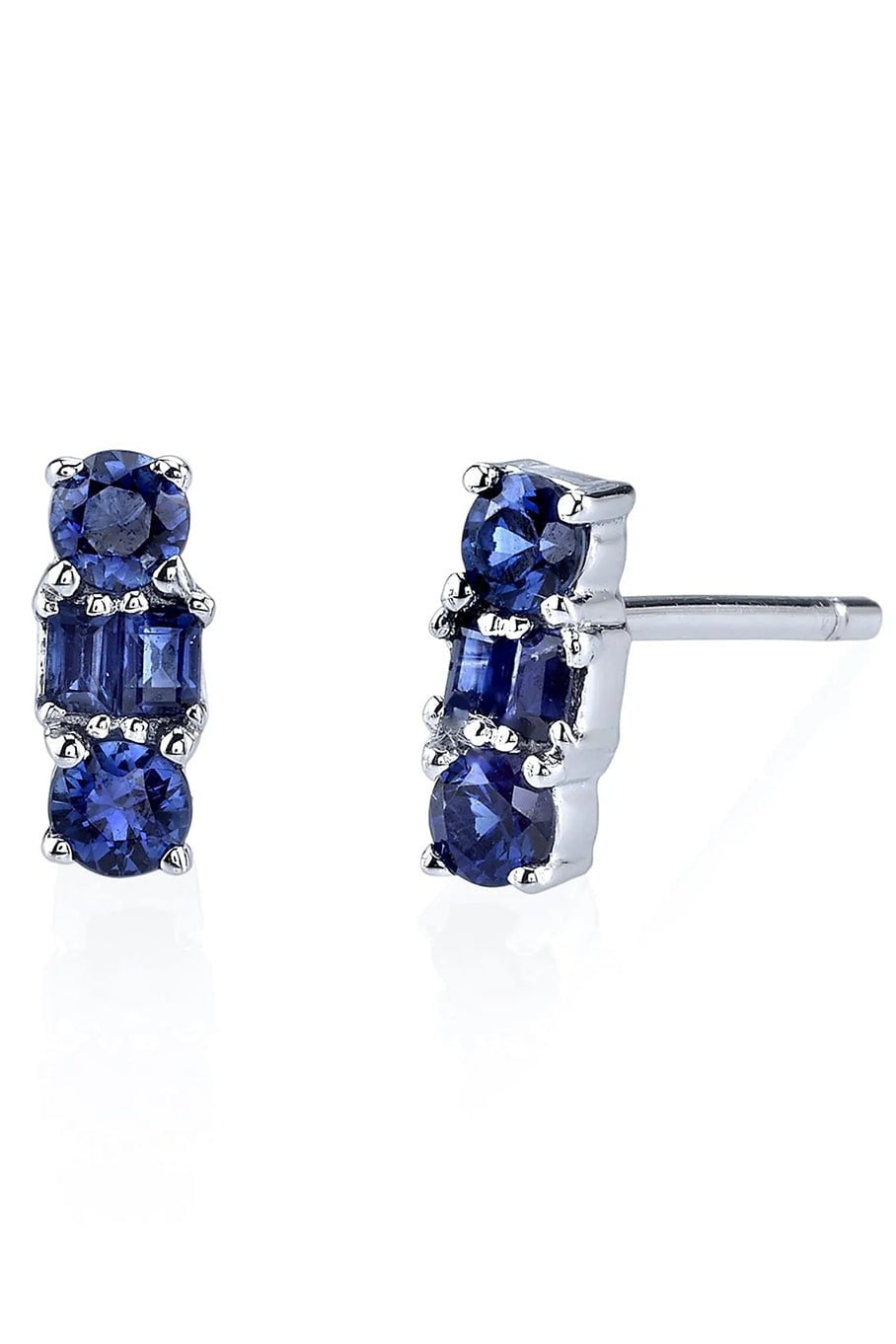 BORGIONI-Mixed Cut Blue Sapphire Studs - White Gold-WHITE GOLD