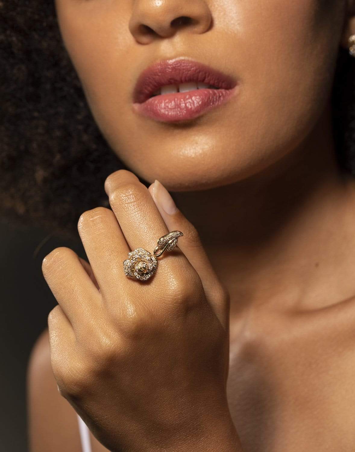 BORGIONI-Pave Diamond Garden Rose Ring - Yellow Gold-YELLOW GOLD