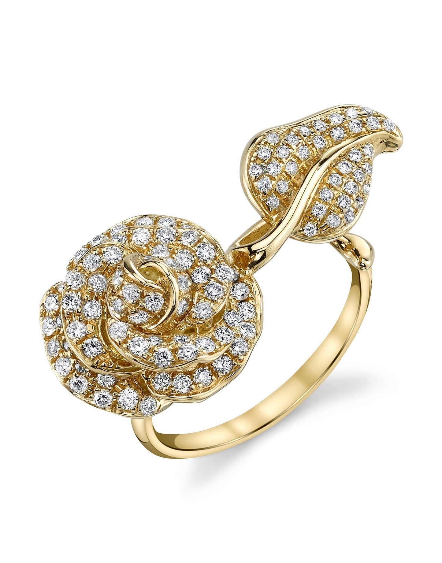BORGIONI-Pave Diamond Garden Rose Ring - Yellow Gold-YELLOW GOLD