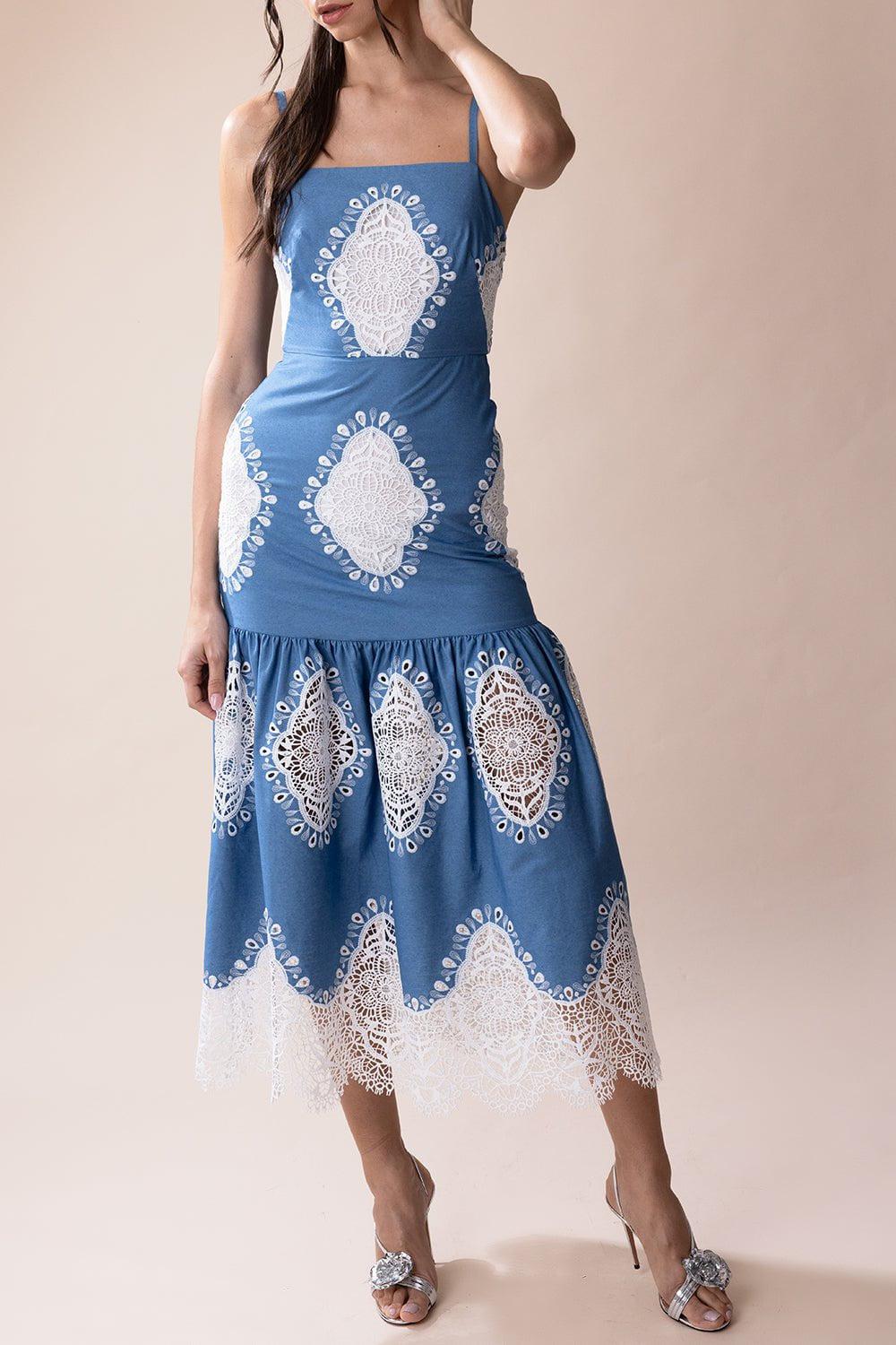 BORGO DE NOR-Cordelia Dress - Denim Ivory-