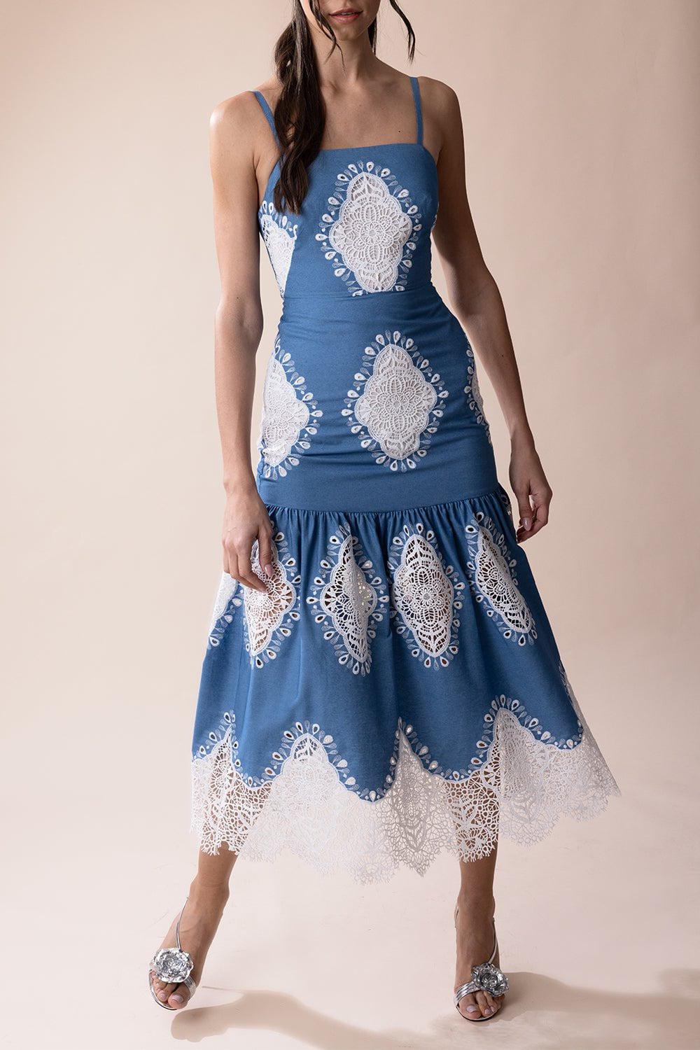 BORGO DE NOR-Cordelia Dress - Denim Ivory-
