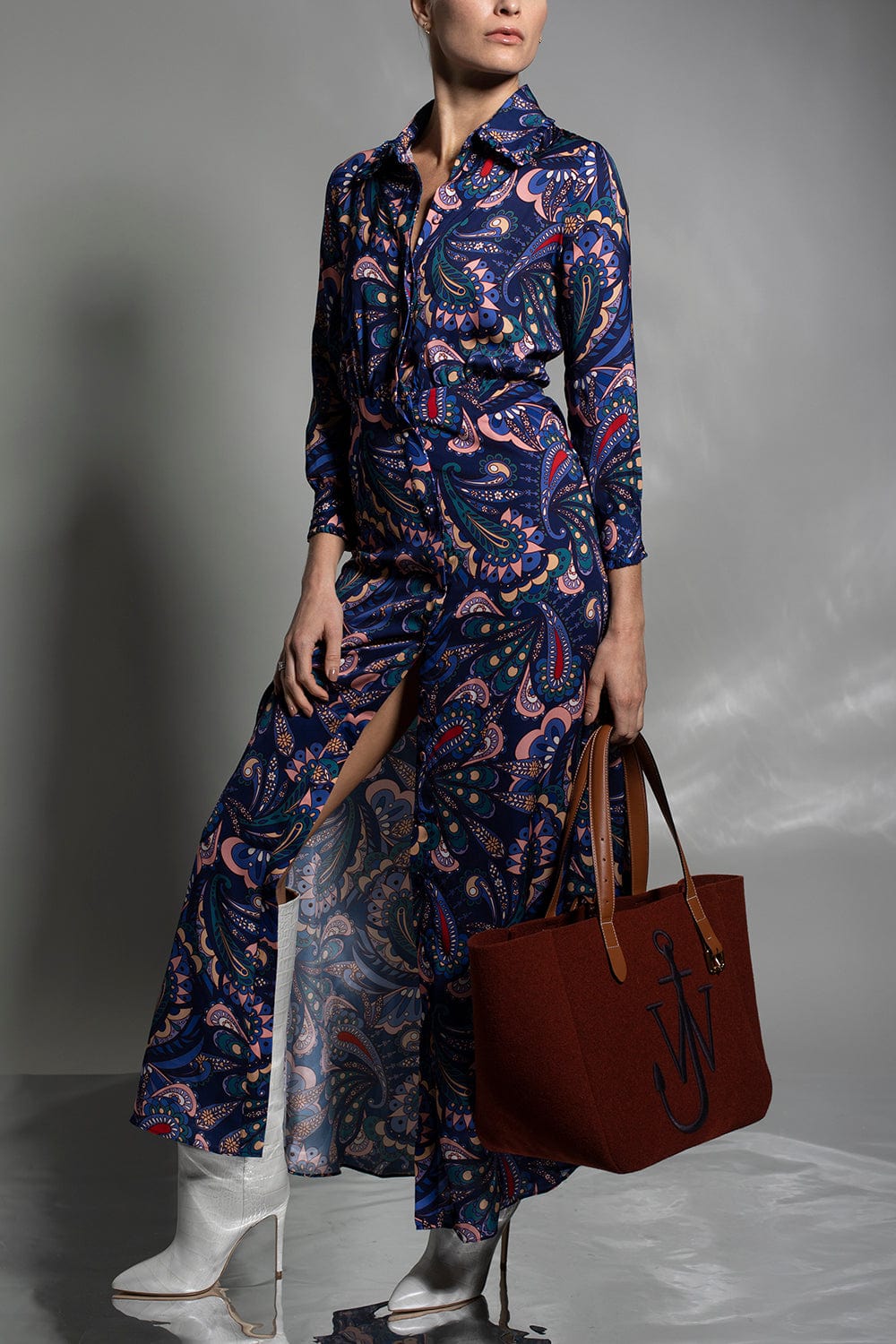 BORGO DE NOR-Long Sleeve Printed Crepe Jacqueline Shirt Dress-