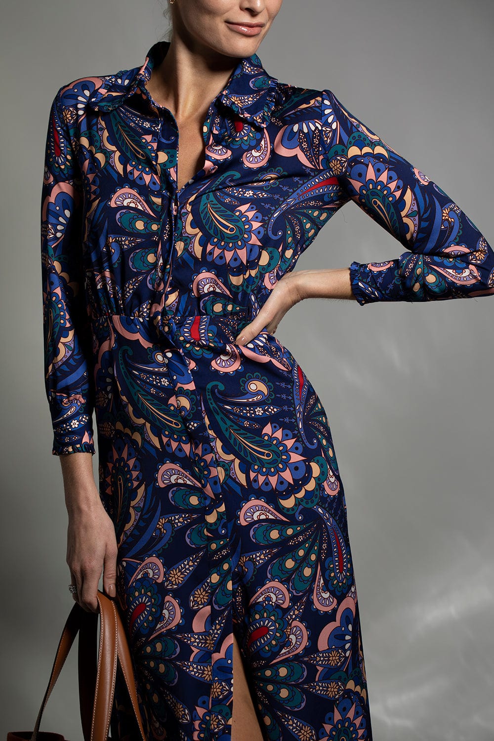 BORGO DE NOR-Long Sleeve Printed Crepe Jacqueline Shirt Dress-