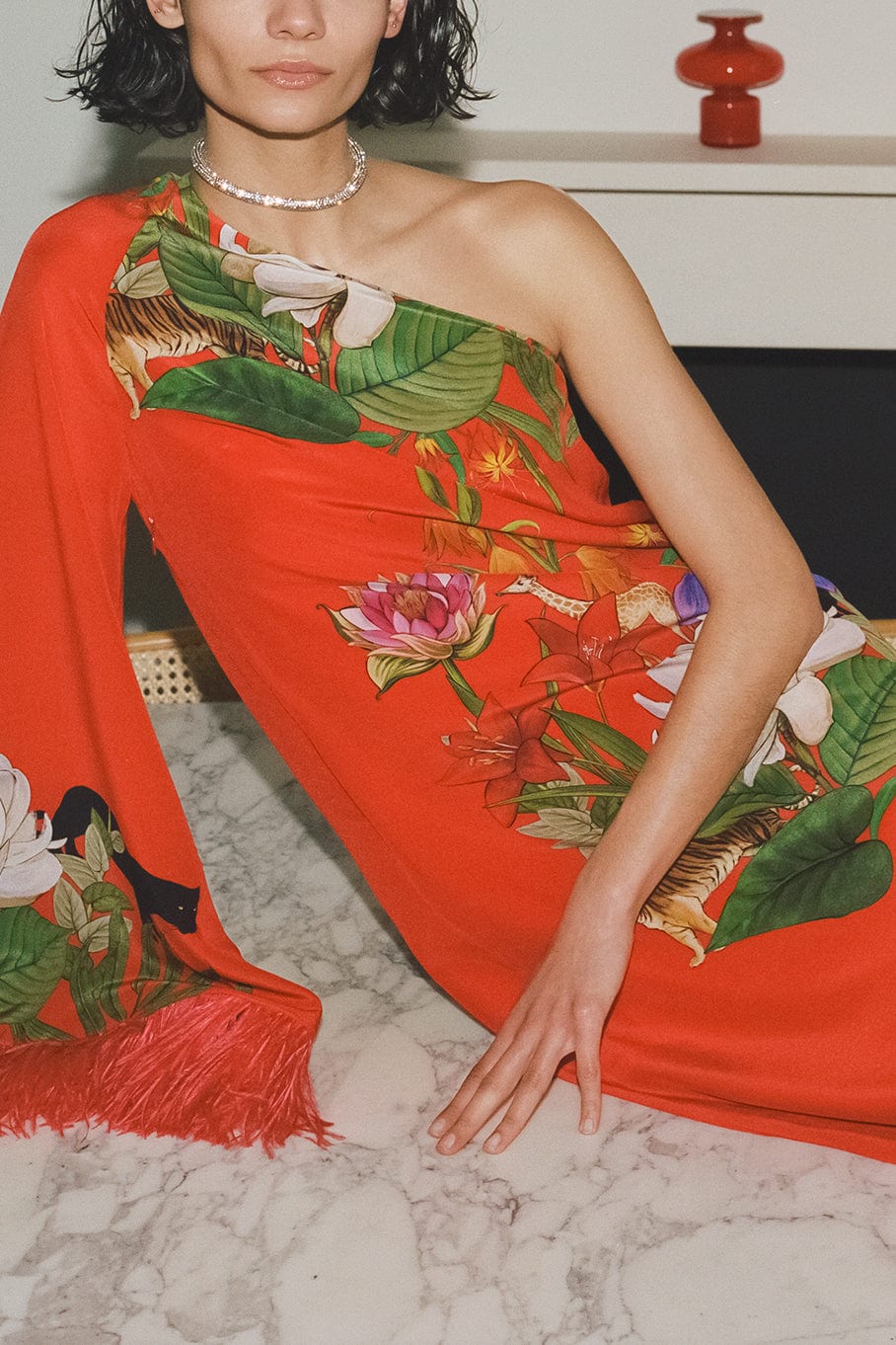 BORGO DE NOR-One Shoulder Crepe Aubrey Midi Dress-