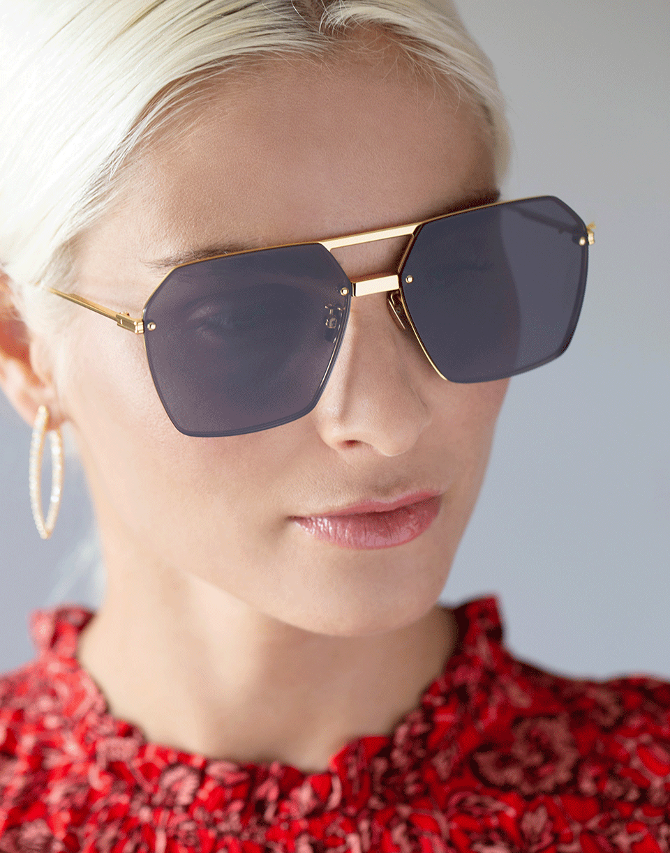 BOTTEGA VENETA-Black and Gold Square Sunglasses-BLK/GLD