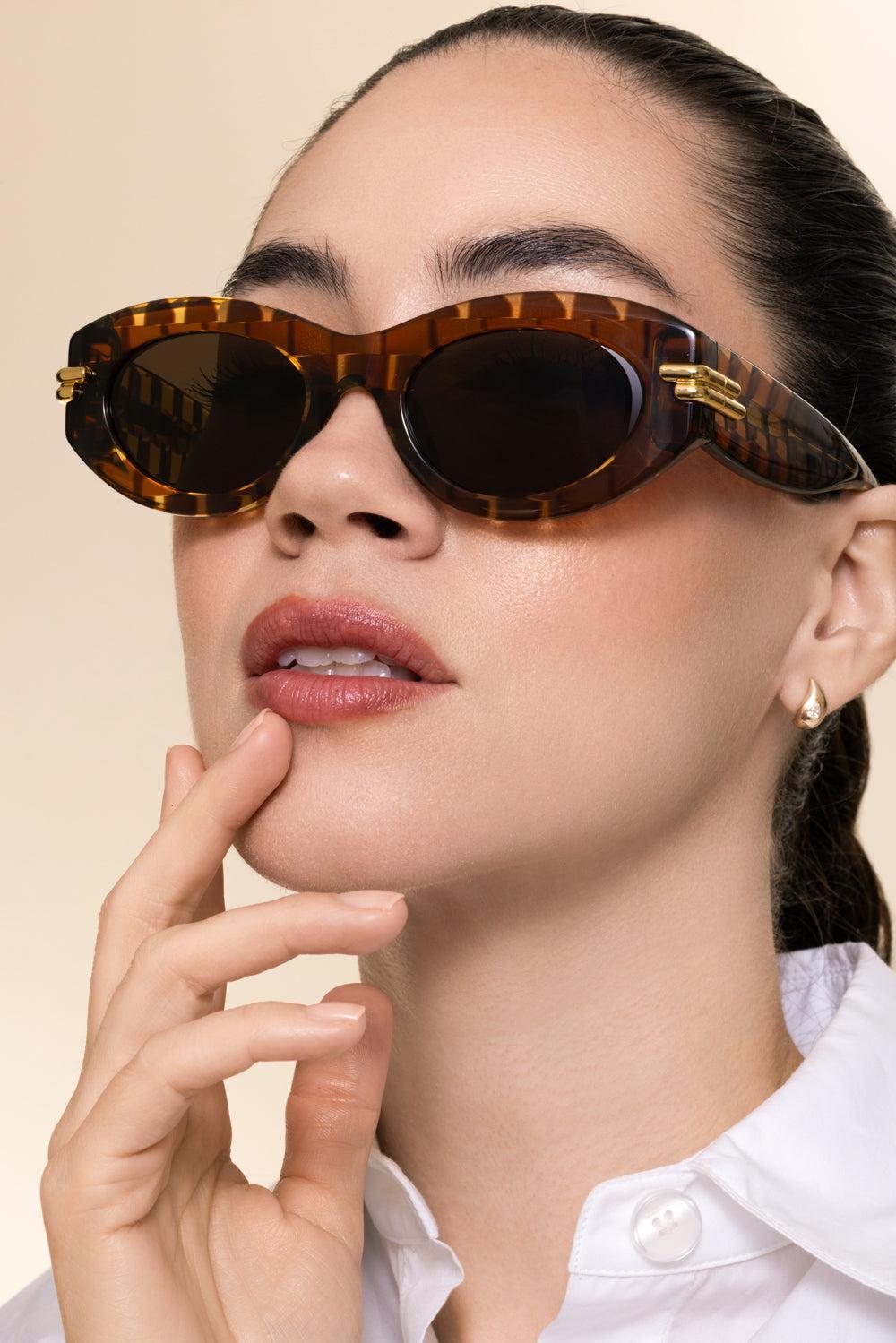Bold Ribbon Oval Sunglasses-BROWN-ACCESSORIESUNGLASSES-BOTTEGA VENETA