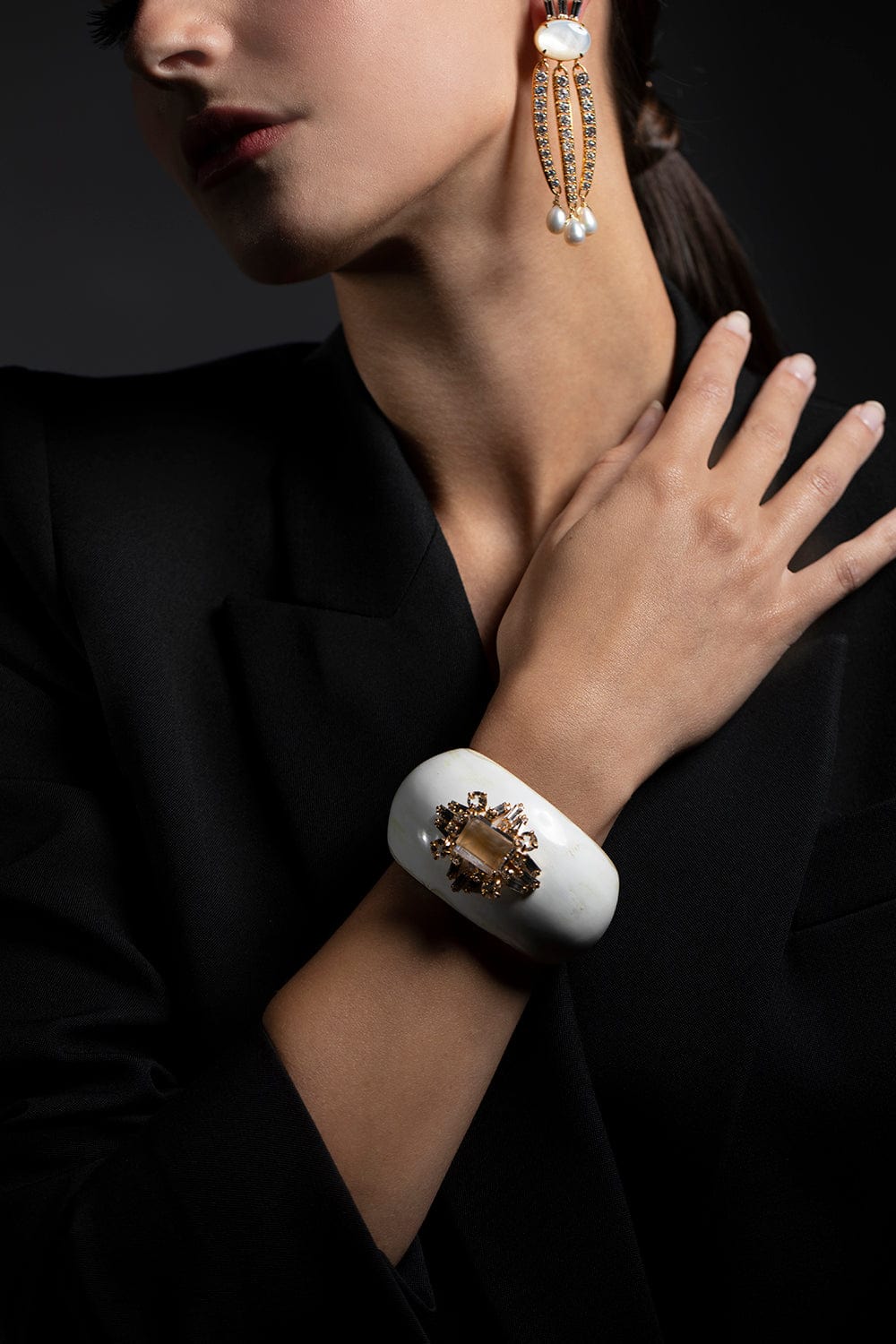 BOUNKIT JEWELRY-Clear Quartz Horn Cuff-WHITE