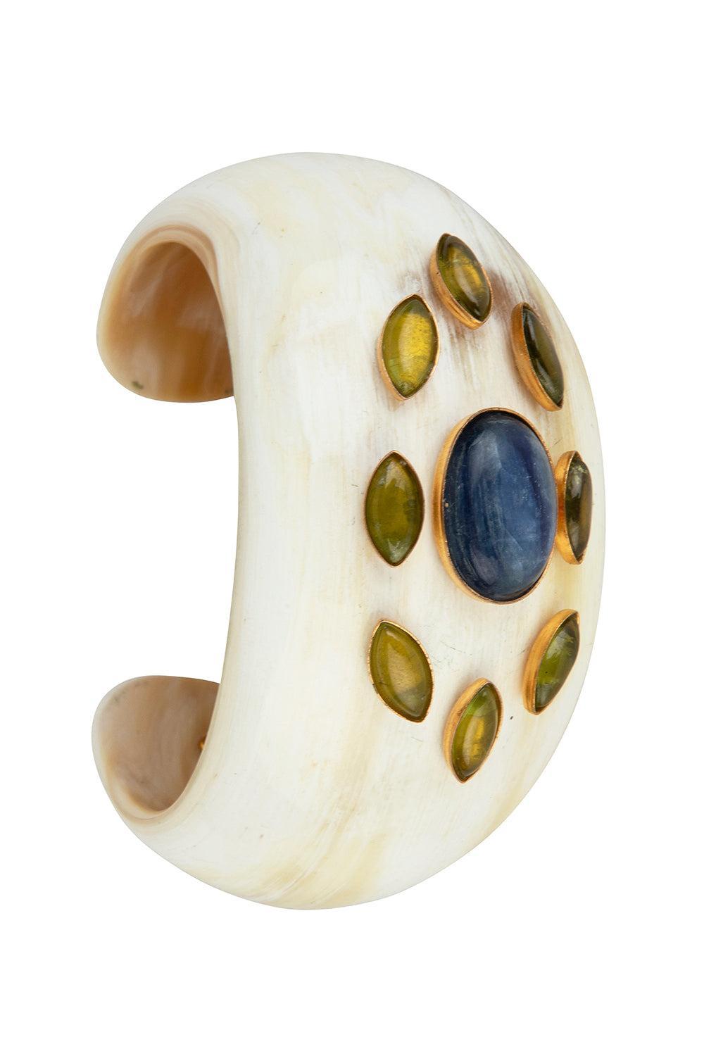 Peridot Kyanite Eliana Cuff Bracelet-WHITE-JEWELRYBOUTIQUECUFF-BOUNKIT JEWELRY