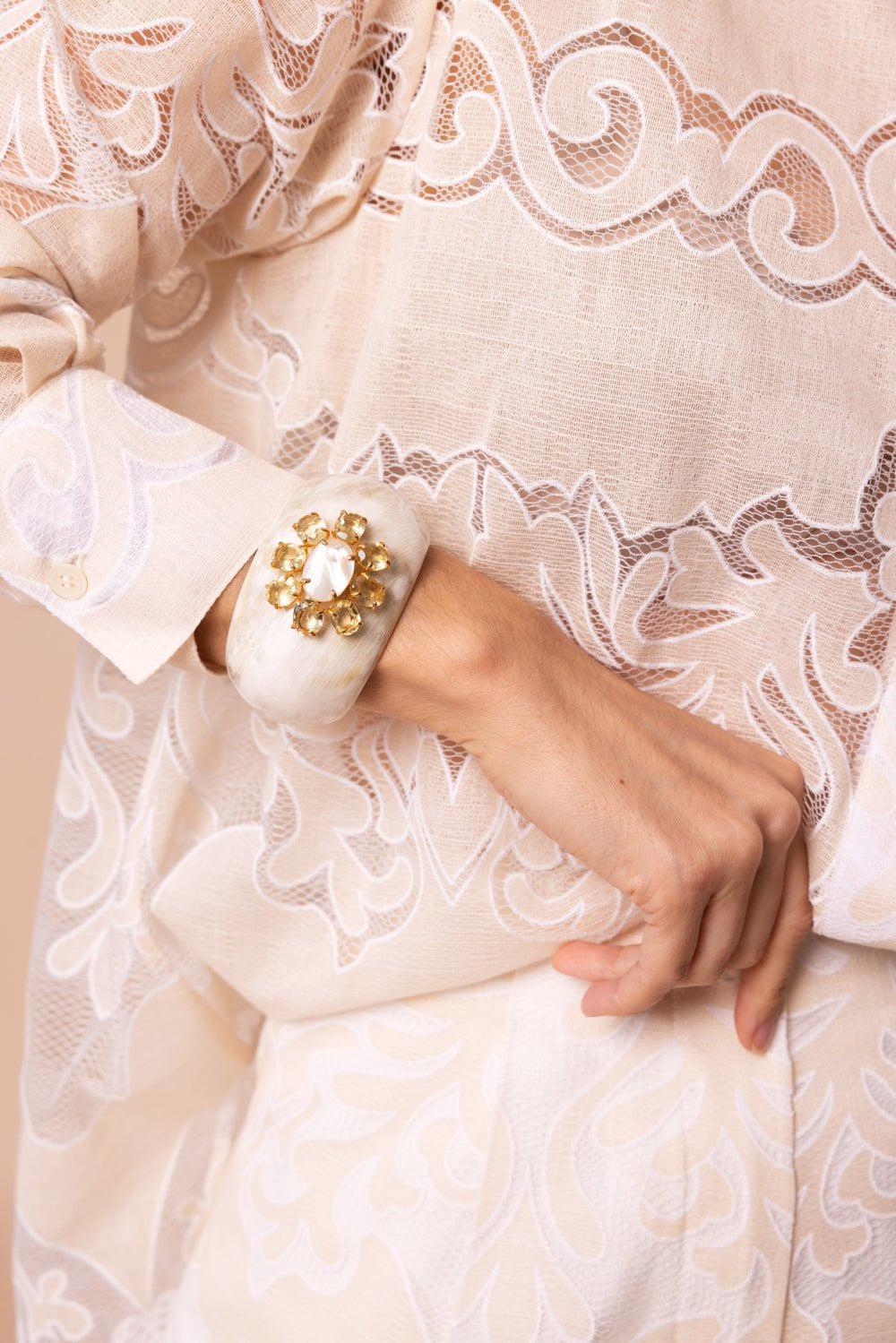 BOUNKIT JEWELRY-White Horn Dome Cuff Bracelet-WHITE