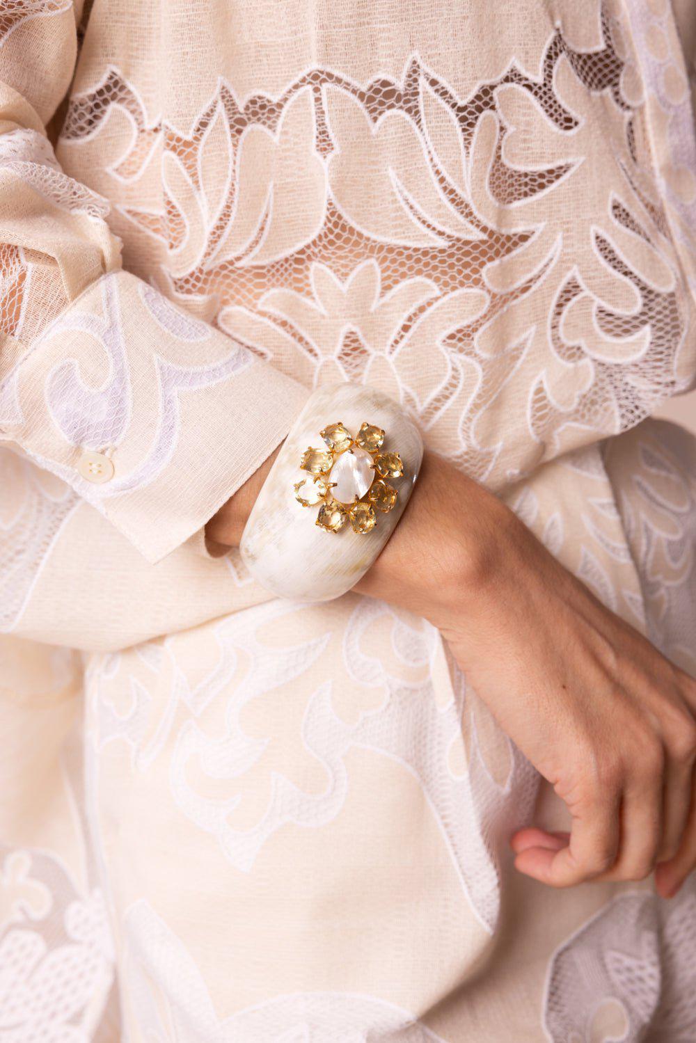 BOUNKIT JEWELRY-White Horn Dome Cuff Bracelet-WHITE