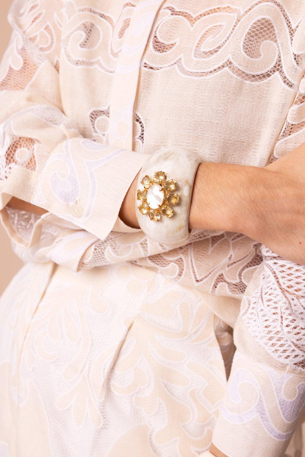 BOUNKIT JEWELRY-White Horn Dome Cuff Bracelet-WHITE