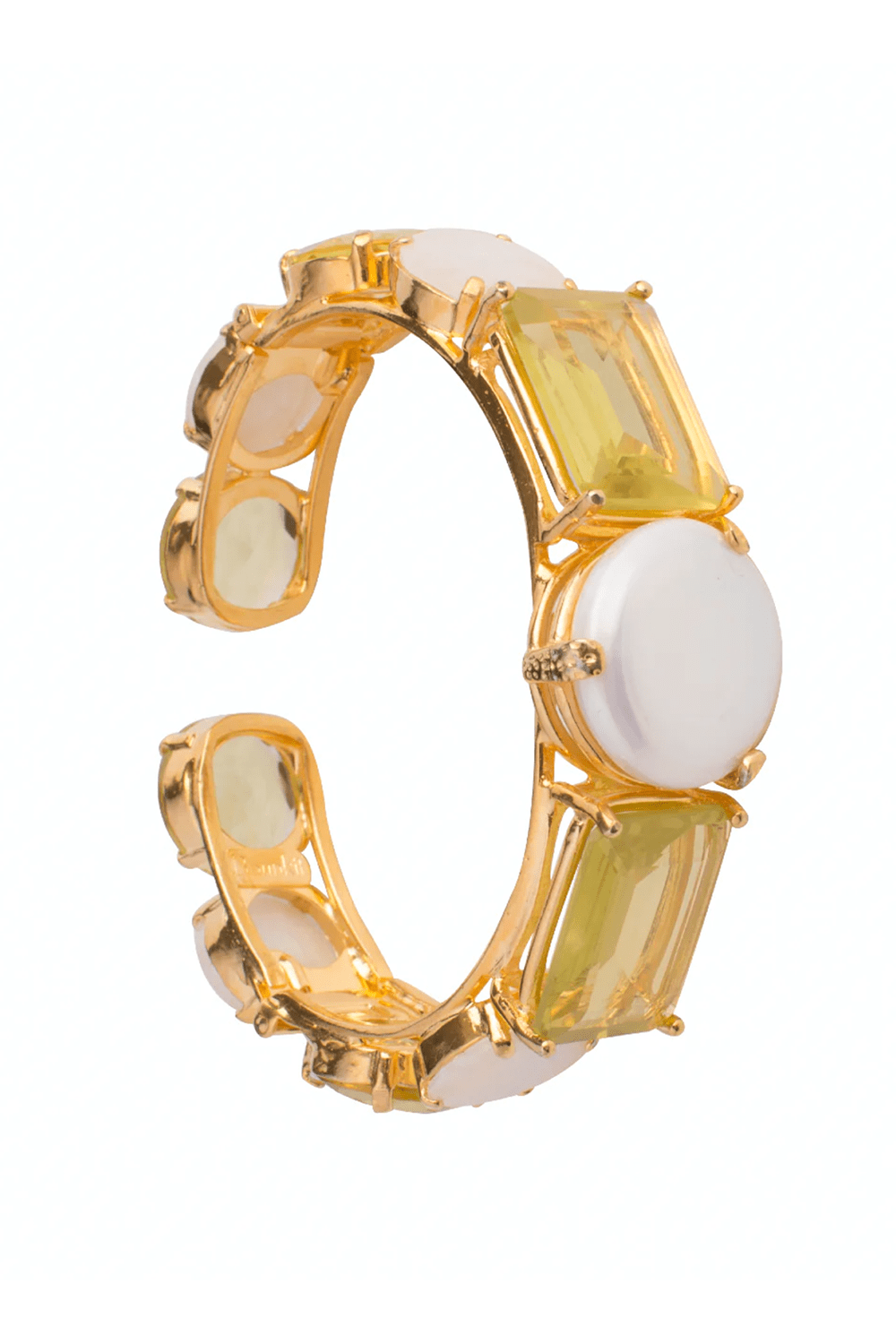 BOUNKIT JEWELRY-Double Hinged Quartz Cuff Bracelet-YLW/WHT