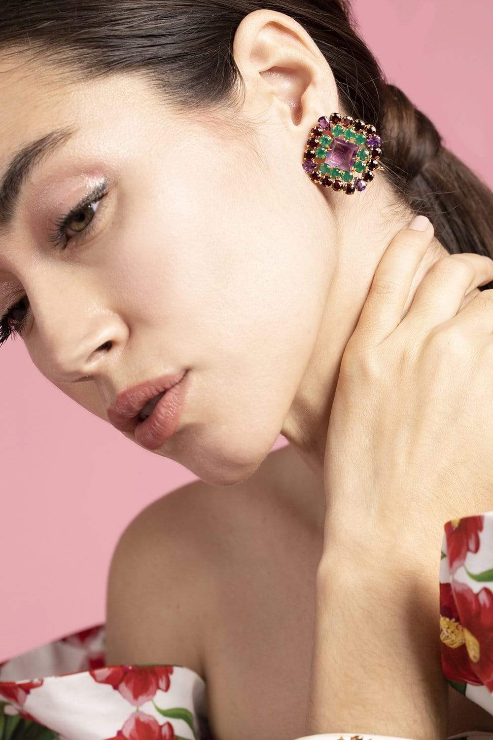 BOUNKIT JEWELRY-Garnet, Amethyst & Green Onyx Studs-AMETHYST/GREEN