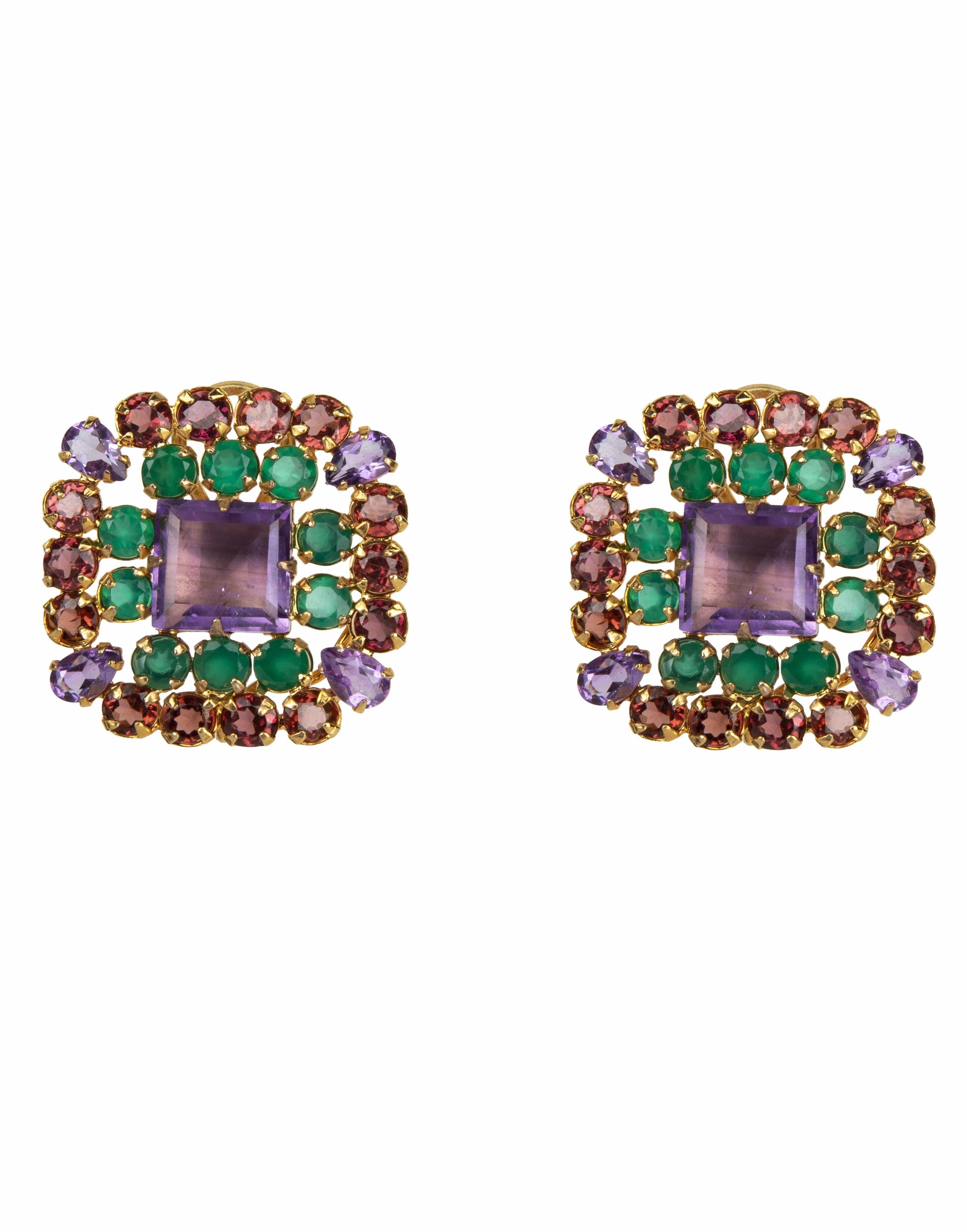 BOUNKIT JEWELRY-Garnet, Amethyst & Green Onyx Studs-AMETHYST/GREEN