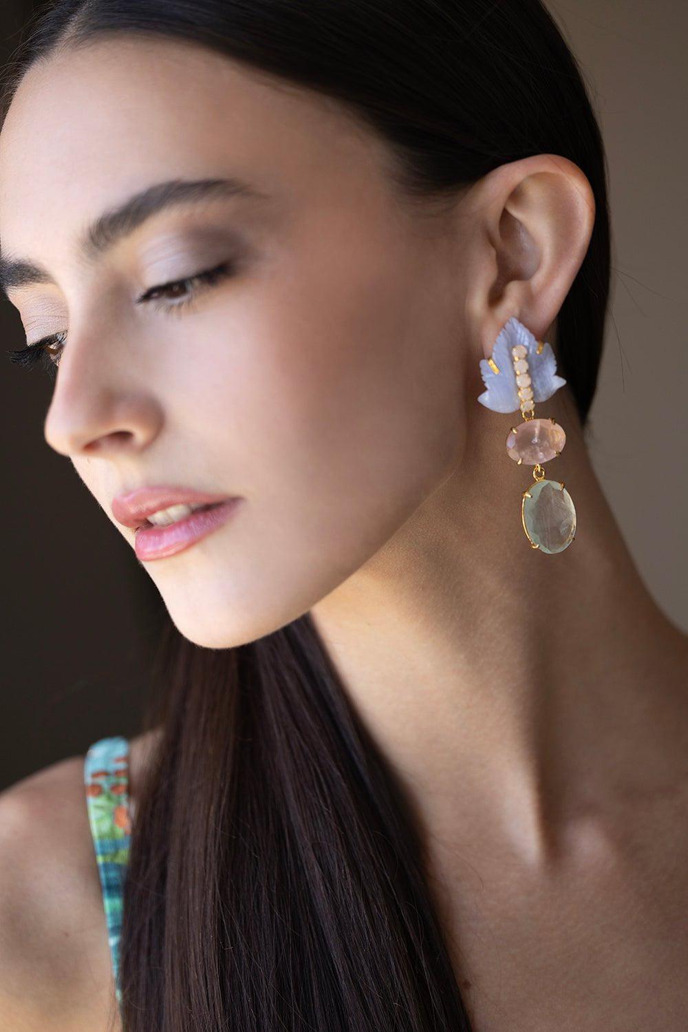 BOUNKIT JEWELRY-Agate Lace Earrings-BLUE