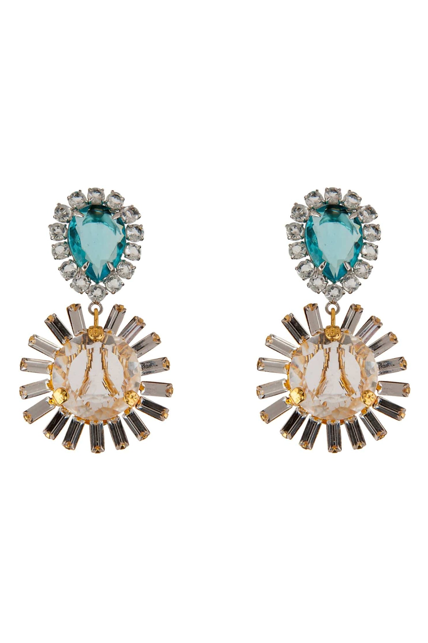 BOUNKIT JEWELRY-Blue Topaz and Quartz Baguette Earrings-BLUE