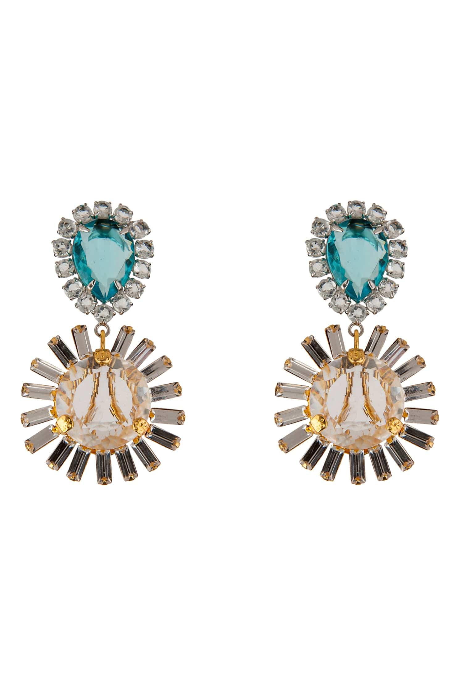 BOUNKIT JEWELRY-Blue Topaz and Quartz Baguette Earrings-BLUE