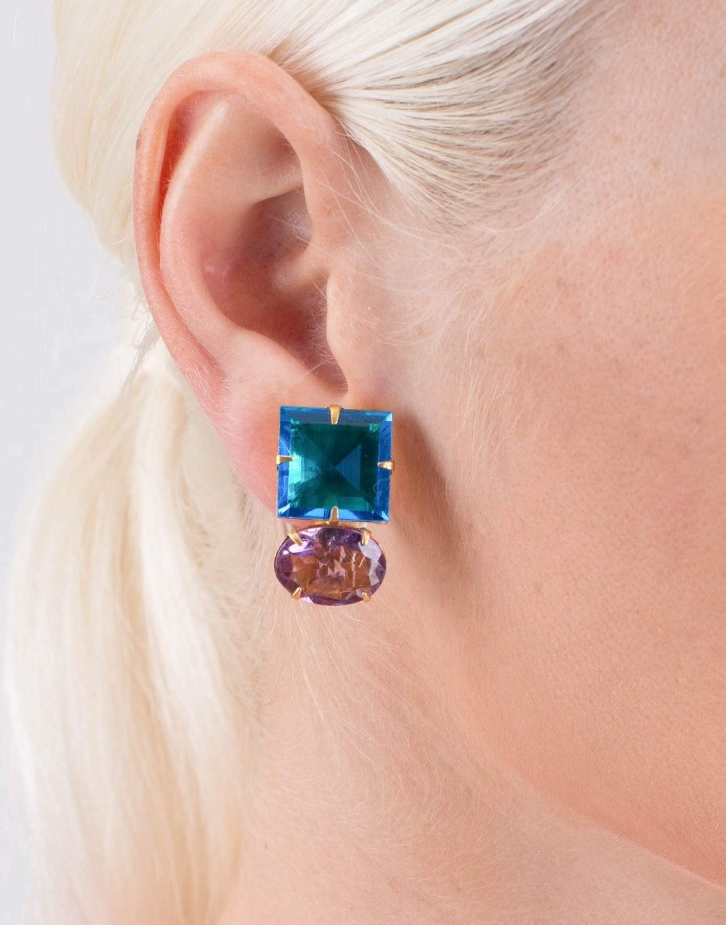 BOUNKIT JEWELRY-Faceted Amethyst Quartz Earrings-BLUE