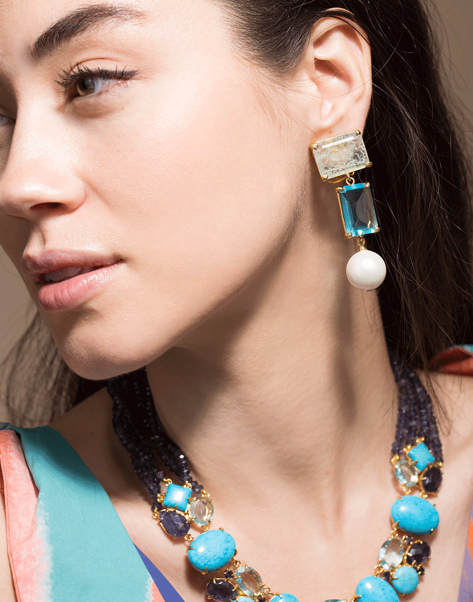 BOUNKIT JEWELRY-Fluorite and Quartz Earrings-BLUE