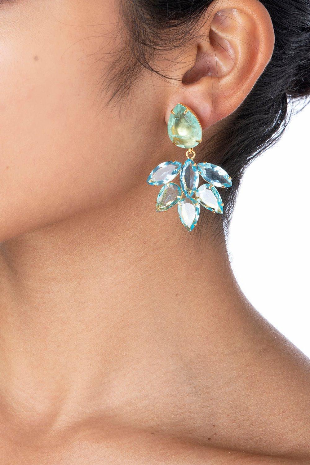 BOUNKIT JEWELRY-Fluorite Quartz Pear Marquise Earrings-BLUE