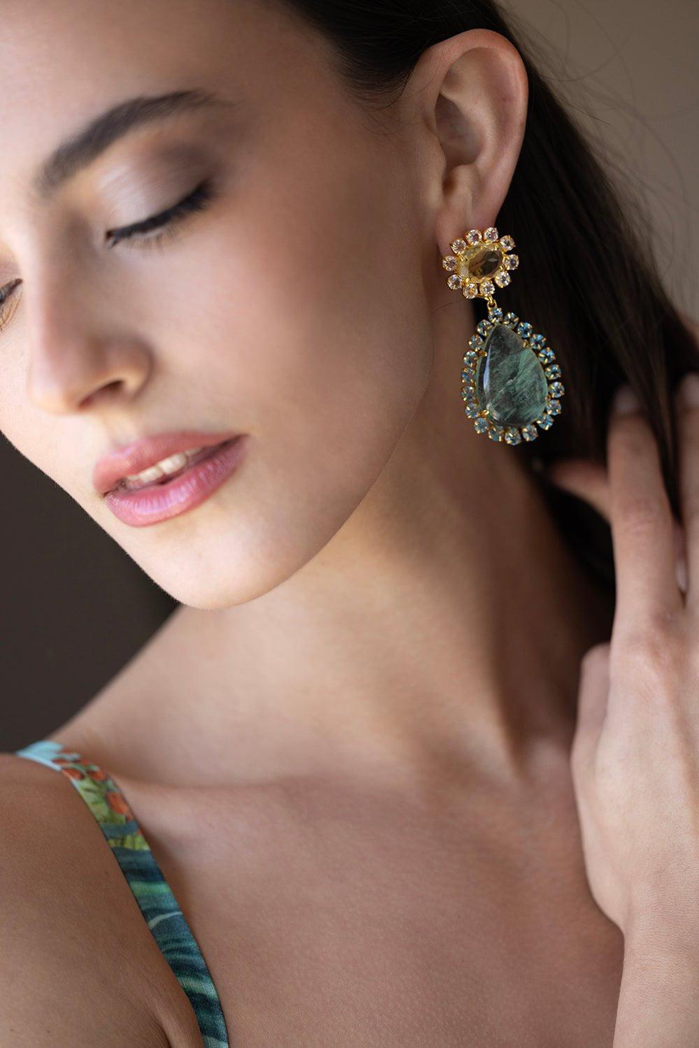 BOUNKIT JEWELRY-Lemon Quartz Blue Topaz Earrings-BLUE