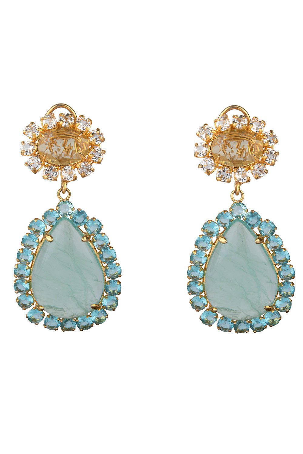 BOUNKIT JEWELRY-Lemon Quartz Blue Topaz Earrings-BLUE