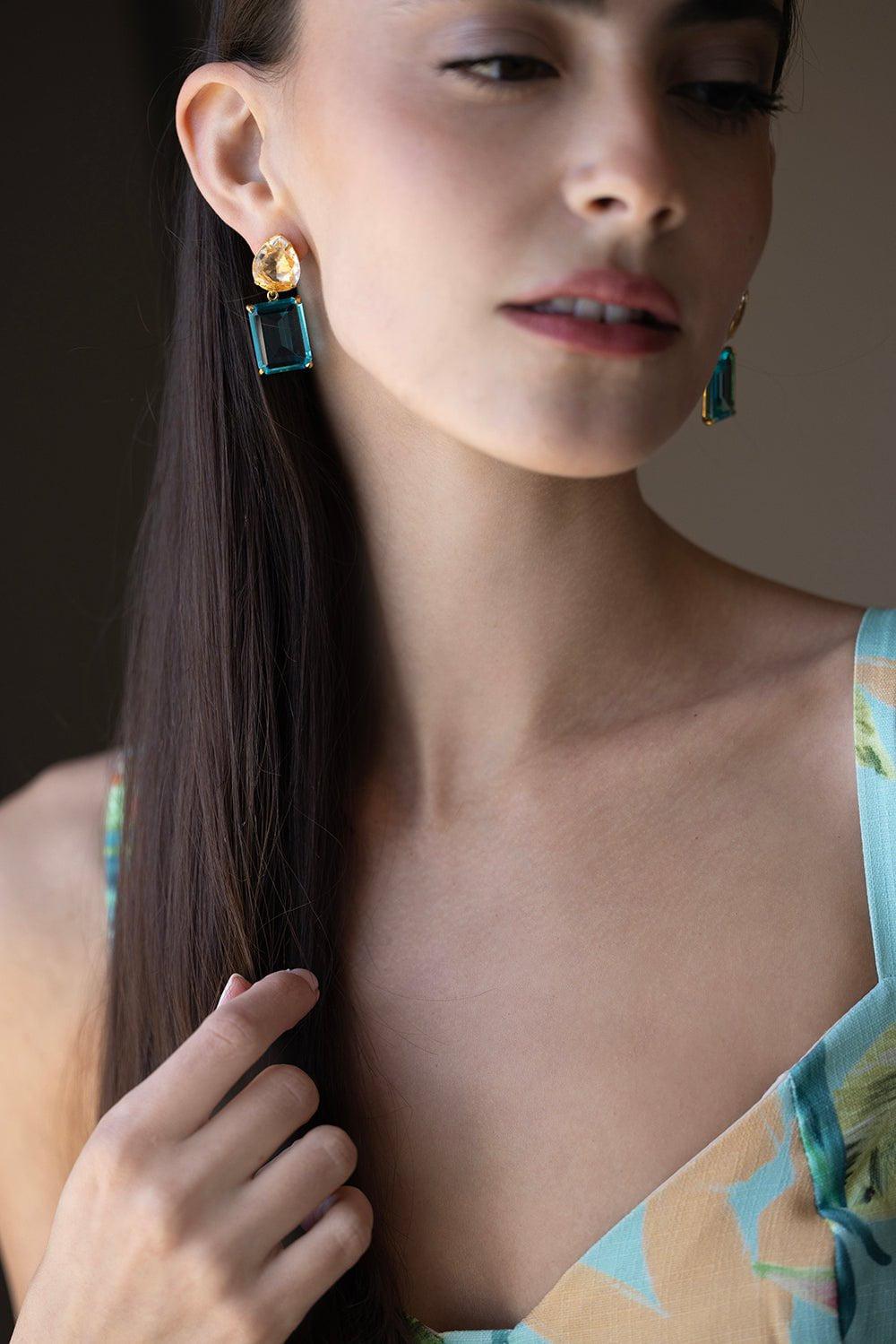 BOUNKIT JEWELRY-Pear Quartz Earrings-BLUE