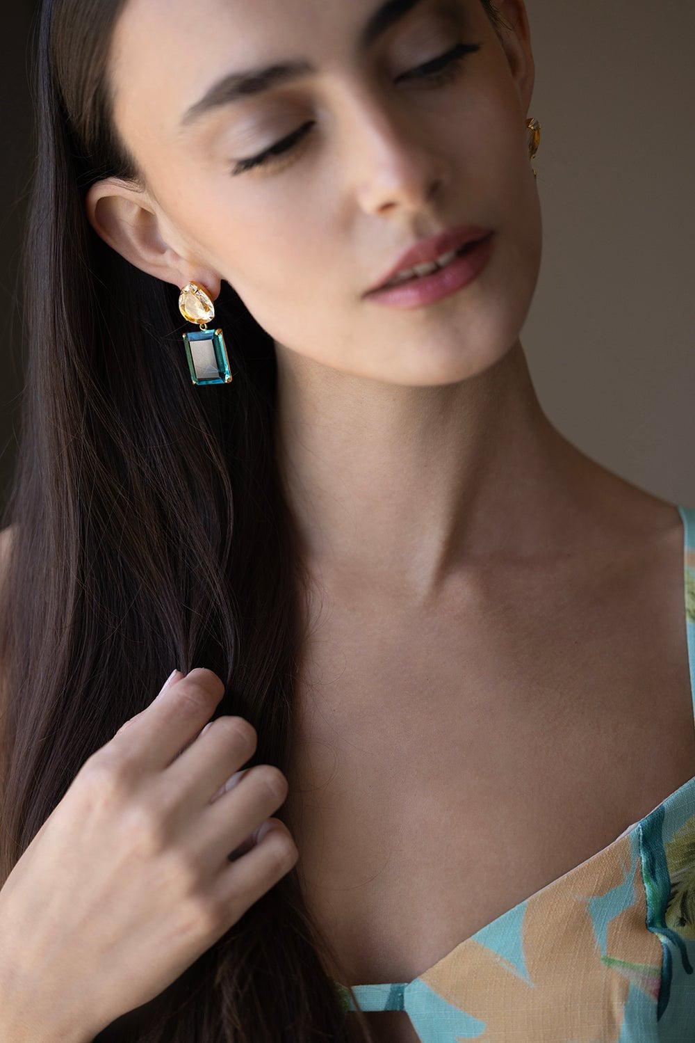 BOUNKIT JEWELRY-Pear Quartz Earrings-BLUE