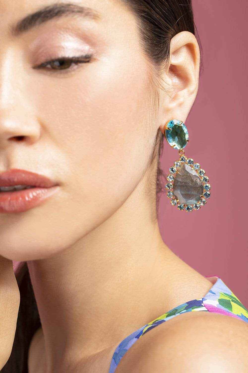 BOUNKIT JEWELRY-Pear Shaped Labradorite Earrings-BLUE