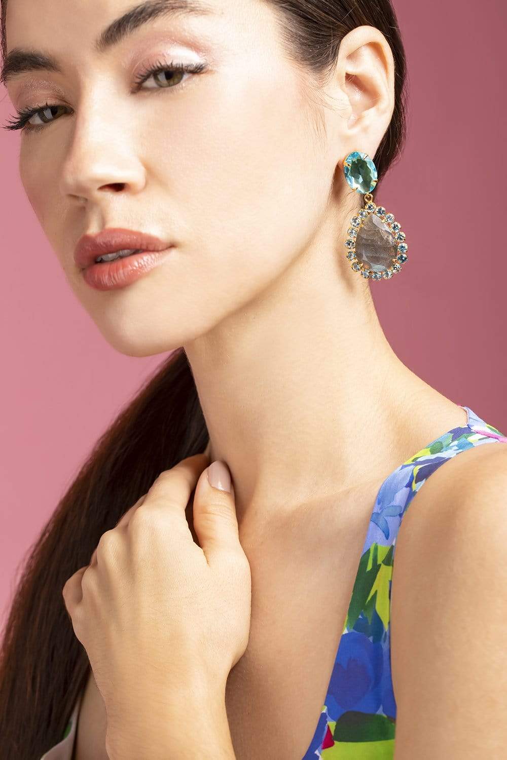 BOUNKIT JEWELRY-Pear Shaped Labradorite Earrings-BLUE