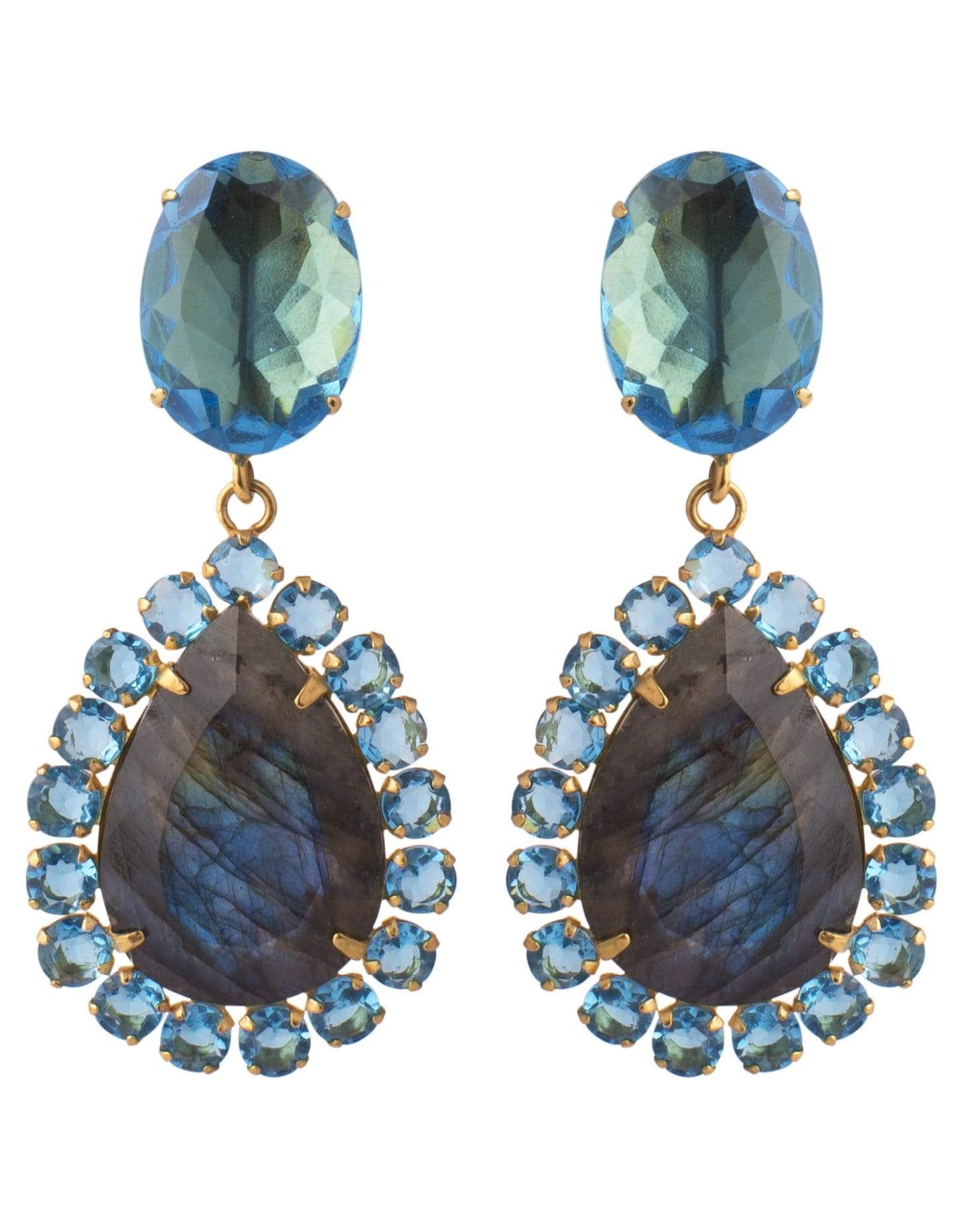 BOUNKIT JEWELRY-Pear Shaped Labradorite Earrings-BLUE